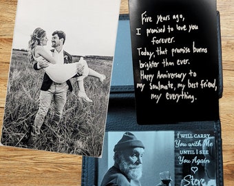 Engraved Photo Wallet Card: Black Aluminum Personalized Keepsake