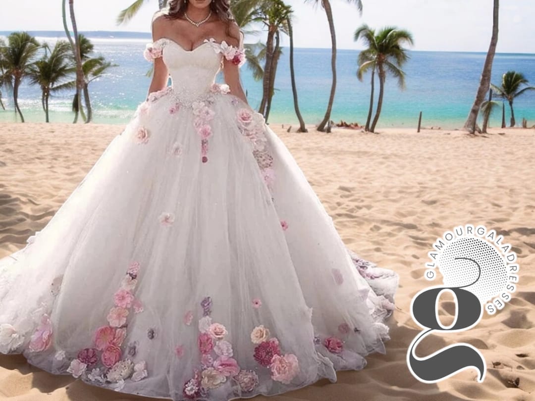 Black Chiffon Off Shoulder Long Ball Dress with Floral