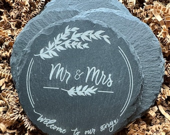 Engraved Slate Coasters, Bulk Wedding Favors, Personalized Slate Stone Coasters, Wedding Guest Favors, Wedding Guest Gifts, Wedding Coaster