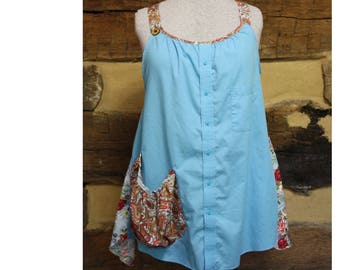 Womens Lagenlook Tunic Top Dress Upcycled Patchwork Hippie Clothes Boho Chic Mori Girl Style
