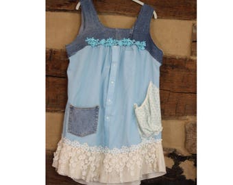 Boho Chic Womens Hippie Patchwork Tunic Dress Long Top Upcycled Clothes Moru Girl Denim Lace Jumper Clothing Plus Size Tattered Style