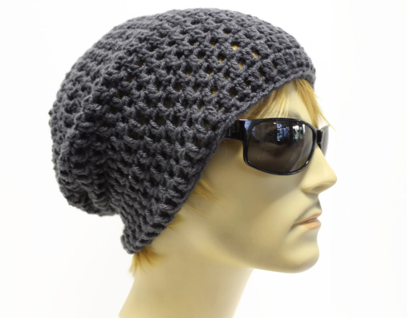Gray Mens Slouchy Beanie Crochet Slouch Beanie Hipster Hat Etsy