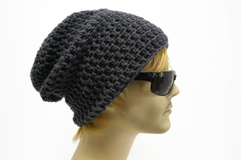 Gray Mens Slouchy Beanie Crochet Slouch Beanie Hipster Hat Etsy