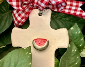 6” Ceramic Cross With Watermelon