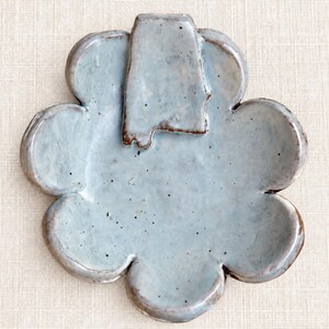 Handmade Flower Pottery Dish with Raised Alabama – Cream Glaze on Brown Clay – Southern Trinket Bowl