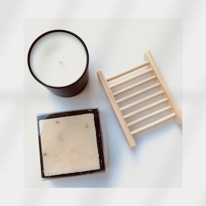 Soap Spa Gift Box - Pampering Set for Men and Women - Gentle Goats Milk Soap, Lavender Candle, Bamboo Dish Set Condolence Mourning Gift