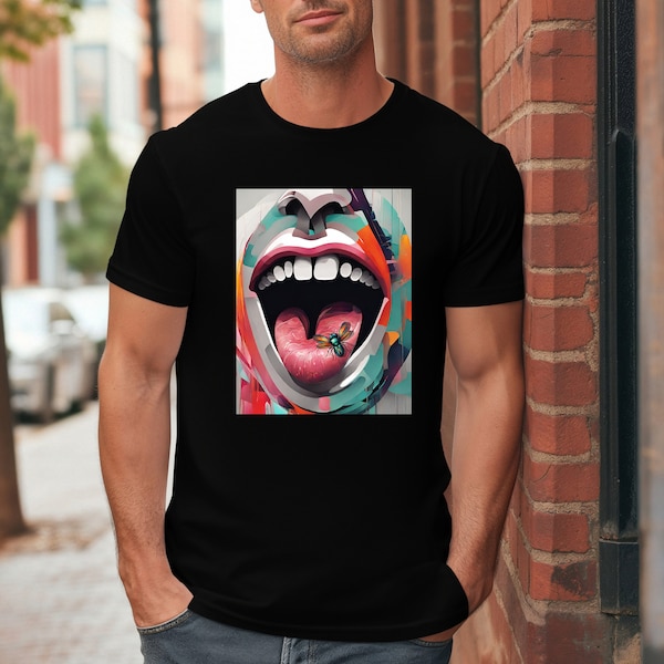 Artistic Fly and Mouth T-Shirt - Unique Graphic Design for Creative Urban Style, Quirky shirt, Streetwear tee, Pop Art, Pop Culture, Artsy