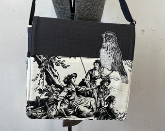 Song Sparrow with Toile Stitched Drawn Messenger Bag