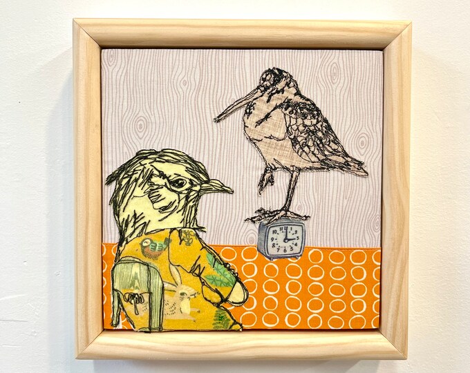 Allison and the Woodcock , fiber art , freehand machine embroidery