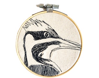 Pileated Woodpecker Freehand Machine Stitched Portrait, 4 inch
