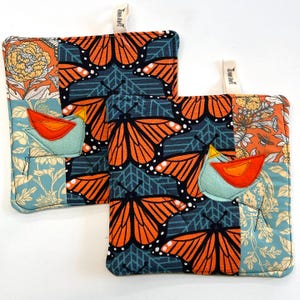 Organic Cotton Patchwork Pot Holder, Charley Harper Monarchs