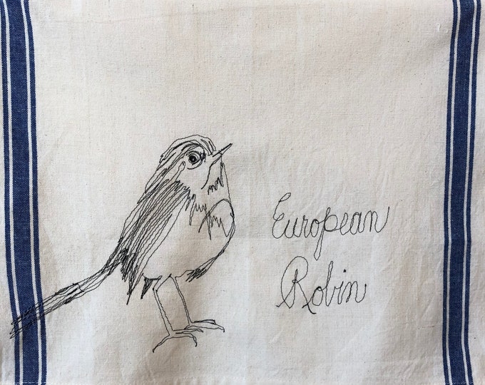 European robinr Freehand Machine Stitched Tea Towel