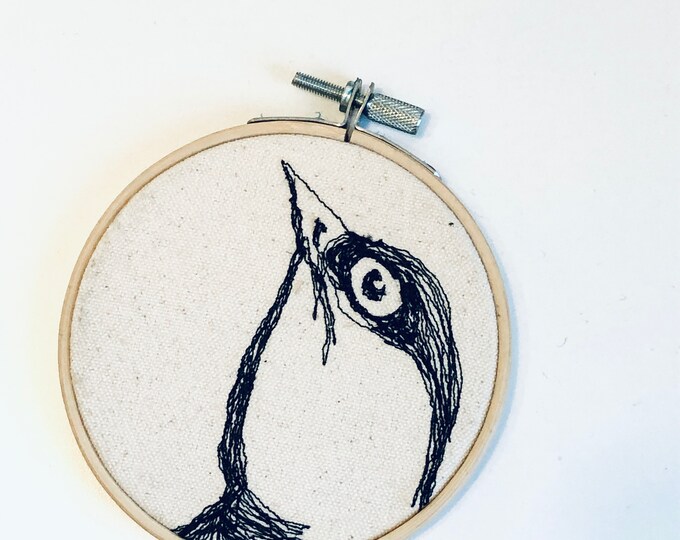 Black billed cuckoo Freehand Machine Stitched Portrait, 4 inch,