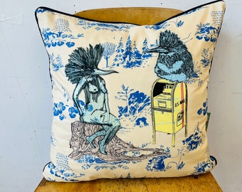 Ms.Queen Fisher and her Kingfisher Wait for the Mail Postal Pillow