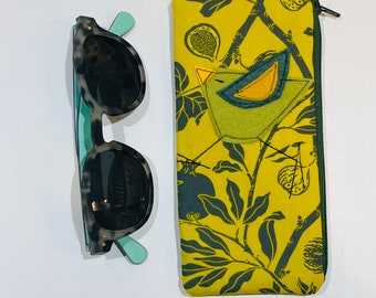 Organic Cotton Padded Zipper Fabric Eyeglass Case, flannel lined eyeglass case, yellow fig eyeglass case