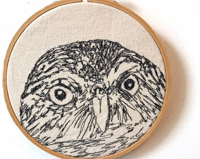Ferruginous Pygmy- Owl Freehand Machine Embroidered Portrait, 5 inch