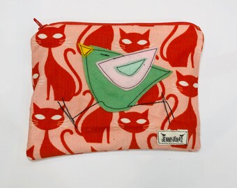 Organic Baby Wale Corduroy Padded Zipper Pouch in Tabby Cat