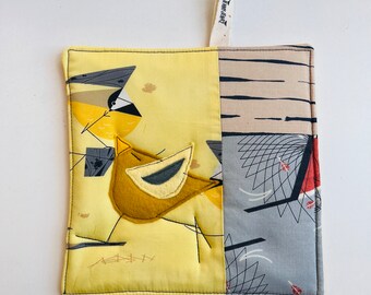 Organic Cotton Patchwork Pot Holder , Charley Harper Chickadee