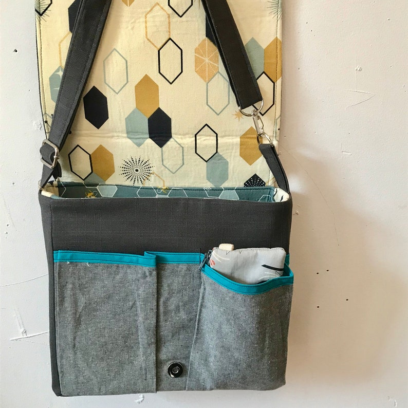 freehand machine stitched bird adjustable strap Cerulean Warbler stitched drawn messenger bag with free accessory