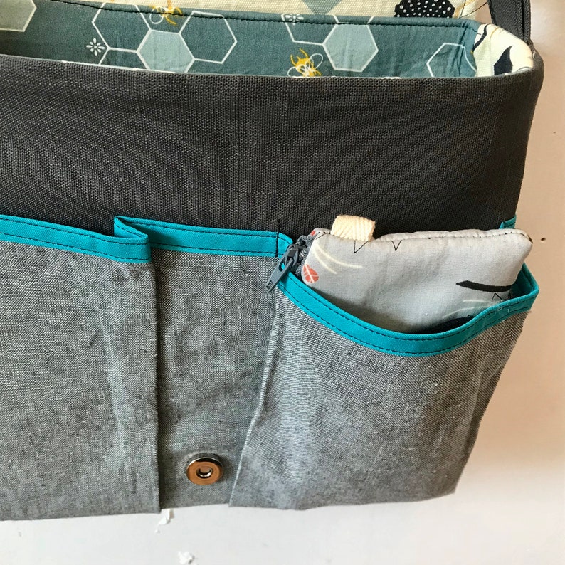 adjustable strap with free accessory Cerulean Warbler stitched drawn messenger bag freehand machine stitched bird