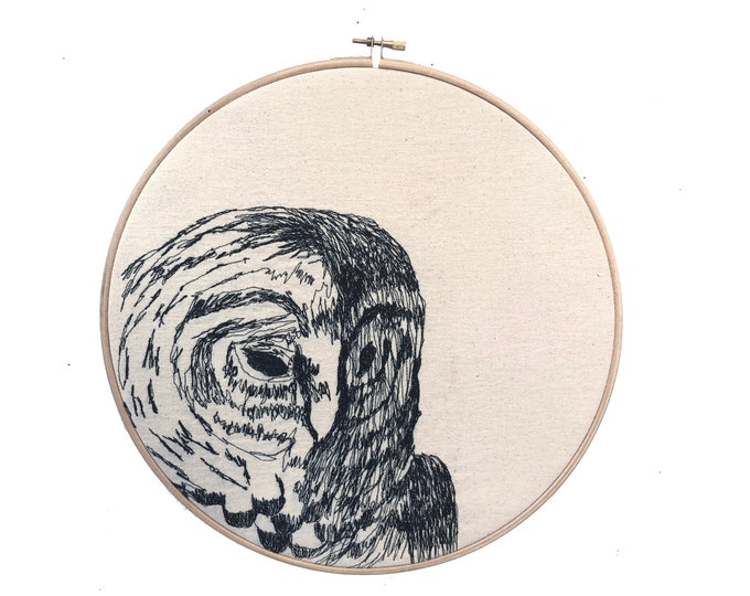 Barred Owl Freehand Machine Embroidered Portrait,12 inch