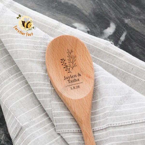 Personalized Couple Wooden Spoon, Wedding Wooden Spoon, Flower Bouquet Spoon, Anniversary Gift, Kitchen Decoration, Custom Kitchen Tools