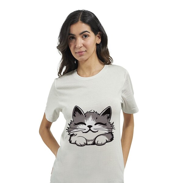 Slim Fit T-Shirt mit glücklichem schlafenden Kitten