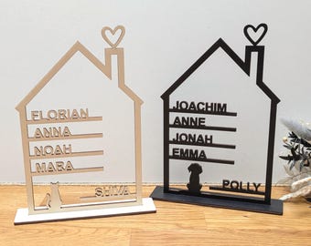 Holzhaus mit Namen Personalisiertes Geschenkidee Einweihung Einzug Geburt Familiennamen Hund Katze Haustier Wanddeko Türschild Holzhäuschen