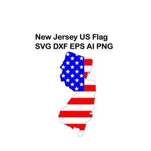 New Jersey staat SVG Amerikaanse vlag overzicht DXF EPS Ai Png Cricut lasergesneden bestanden kaart Clip Art Amerikaanse vlag CNC-project direct downloaden