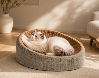 2-in-1 Cat Scratching Board Bed Oval Sisal Woven Cat Nest, Furniture Protector, Durable Claw Grinder Lounge for Cats