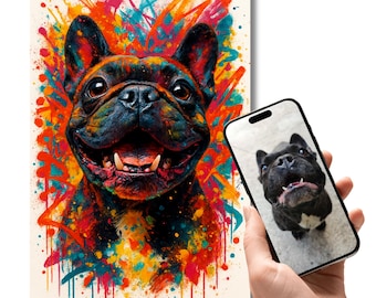 Retrato personalizado de mascota con estilo grafiti, arte urbano colorido para perros y gatos, retrato digital moderno, regalo original para mascotas, arte mural, Navidad.