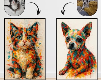Retrato de animal personalizado, arte callejero, grafiti, carteles rasgados, arte mural, pintura multicolor, gato y perro urbano, decoración de pared moderna