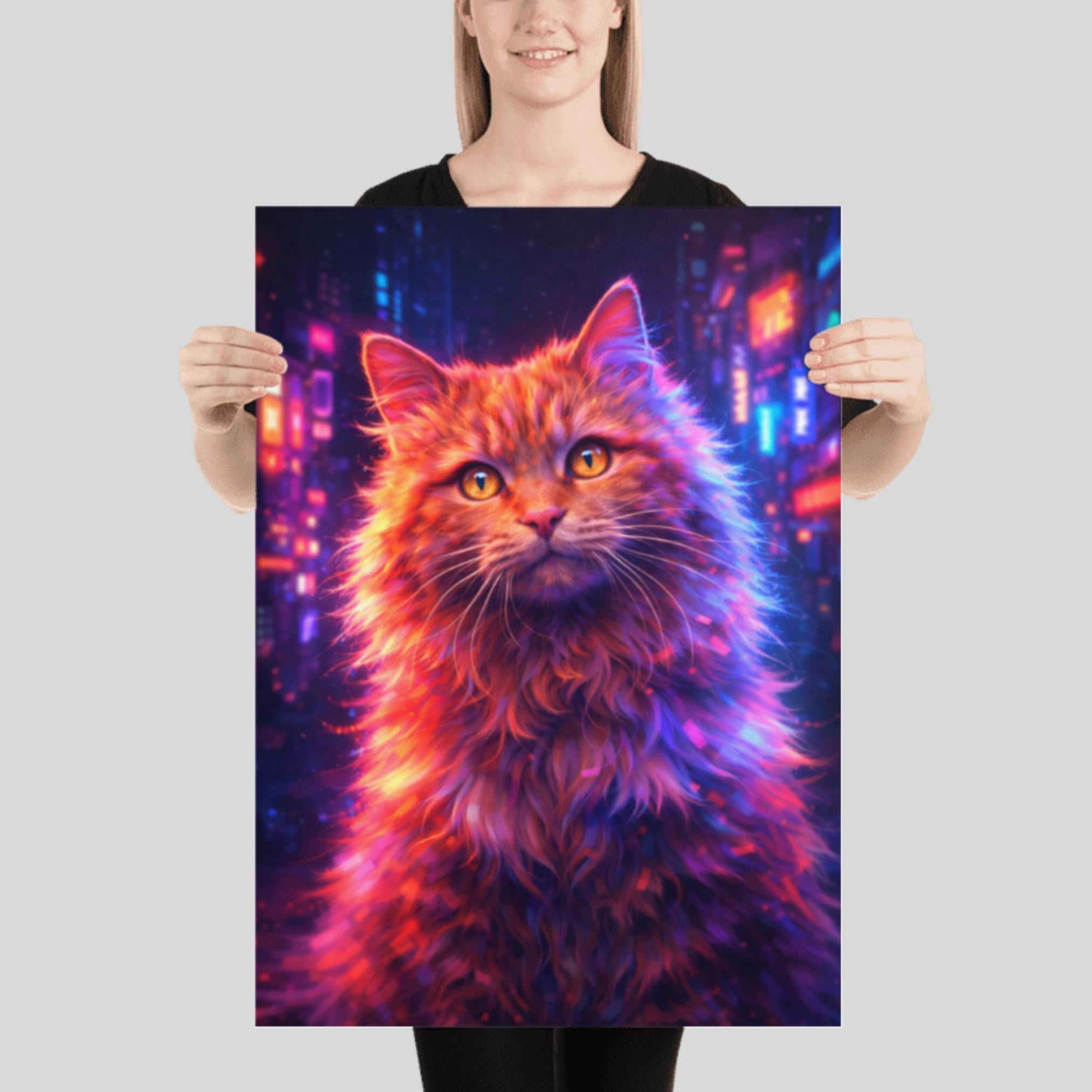 Custom Dog or Cat Neon Portrait Poster, Cyberpunk Colorful Pet Wall Art ...