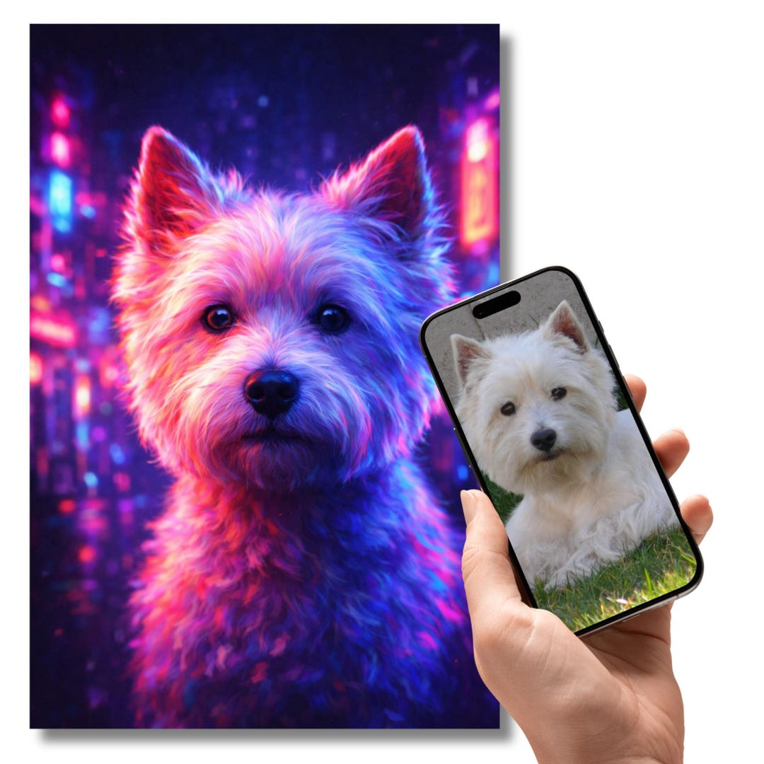 Custom Dog or Cat Neon Portrait Poster, Cyberpunk Colorful Pet Wall Art ...