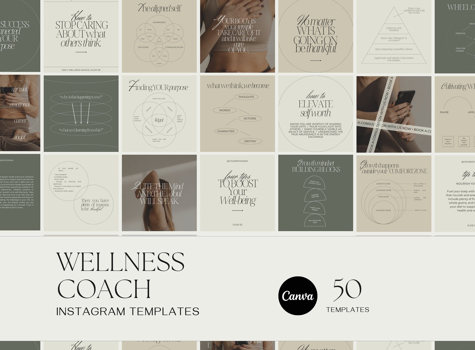 Wellness Coach Instagram Templates: Canva Social Media Posts (digital ...