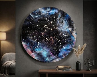 Custom Zodiac Sign Resin Wall Art, Personalized Star Constellation Map, Galaxy Birthday Gift for Her or Him, Handmade Astrology Art