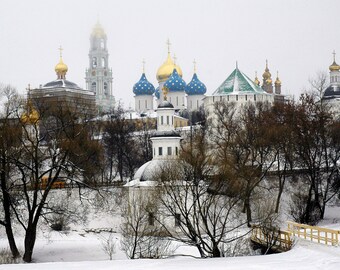 St. Sergius Monastery in the snow. Photograph. Ancient architecture. Moscow, Russia. 8x12 Print