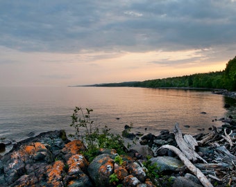 Dusk at the Cove. Lake Superior. Photograph.  Archival Print