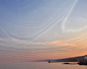 Agate Sunset Lighthouse. Double exposure fine art photography. 6.5x10