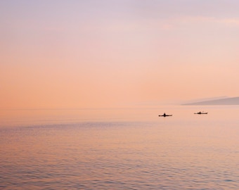 Evening Blush. Lake Superior. Photograph. Kayak. Minimal landscape. Archival Print