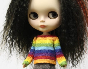 Blythe doll Rainbow stripes Sweater knitting PATTERN - striped doll sweater for Neo - instant download - permission to sell finished items