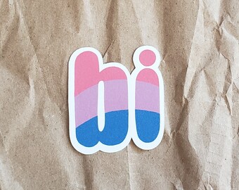 bisexual bi pride flag word sticker - original art - LGBTQ+ queer subtle laptop planner scrapbook eco sticker - 5cm - 2 inch - no plastic