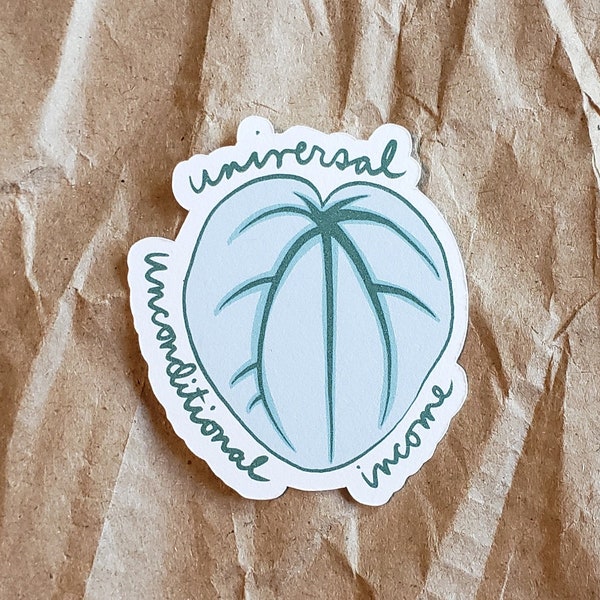 universal unconditional income peperomia sticker - original art anti-capitalist houseplant planner sticker - 5cm- 2 inch - no plastic eco