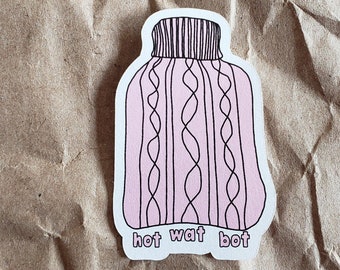 knit hot water bottle 'hot wat bot' sticker