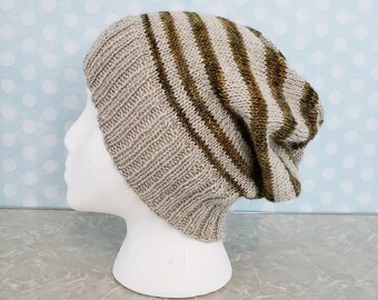 Minerva Hat knitting PATTERN - warm cozy knit slouchy relaxed roomy stocking hat with stripes striped - permission to sell finished items