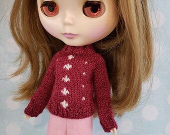 Blythe doll Calgary Sweater knitting PATTERN - long sleeve intarsia colorwork - instant download - permission to sell finished items