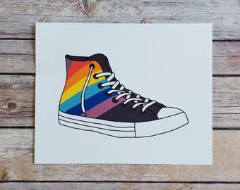 rainbow hi-top chuck taylor converse all star sneaker original art print 5x7 or 8x10