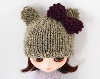 Middie Blythe doll Surya Hat knitting PATTERN - cute toque hat with bear ears and bow - instant download - permission to sell finished items