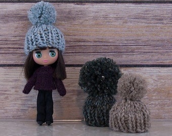 Petite Blythe doll Crake Hat knitting PATTERN - cute tuque bobble winter hat - instant download - permission to sell finished items