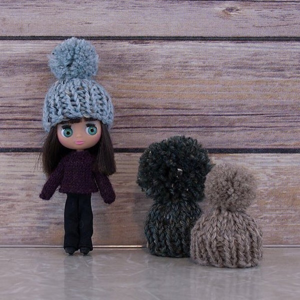 Petite Blythe doll Crake Hat knitting PATTERN - cute tuque bobble winter hat - instant download - permission to sell finished items